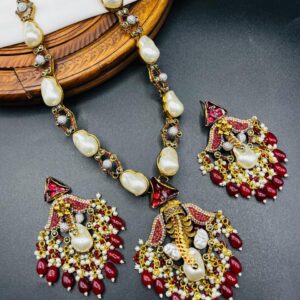 Royal Red & Pearl Mala Set – Traditional Elegance Redefined (Available in More Colours)