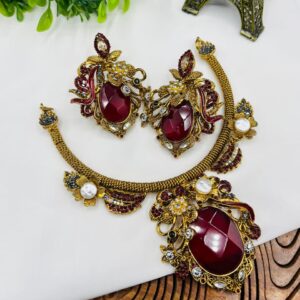 Royal Ruby Peacock Necklace & Earring Set